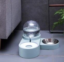 Merkloos Drinkbak En Voerbak - Luxe Design! - Automatische Water Dispenser - Voor Kat En Kleine Hond (excl. RVS Bakje) Groen