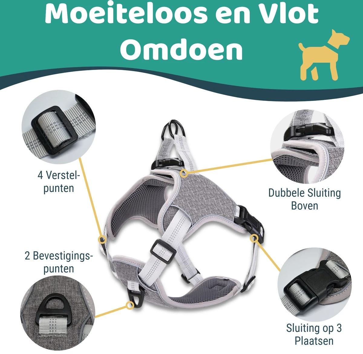 Mmoods Hondentuigje Grijs - Anti-Trek Tuig - Hondenharnas Voor Grote Honden- Reflecterende Halsband Hond - Hondenhalsband Maat L 4 Mmoods Hondentuigje Grijs - Anti-Trek Tuig - Hondenharnas Voor Grote Honden- Reflecterende Halsband Hond - Hondenhalsband Maat L - Afbeelding 4