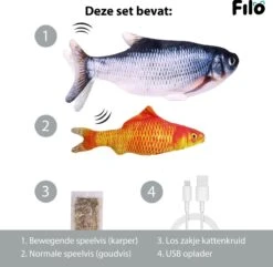 Filo Elektrisch Kattenspeeltje Bewegende Vis 30CM Met Kattenkruid + Goudvis 20CM - Interactief Speelgoed Katten - Elektronisch Kattenspeelgoed - Dansende Elektrische Speelvis Kat - Kattenspeeltjes Intelligentie - Speelgoed Kittens - Speeltjes Kitten -Huisdierbenodigdheden 1200x1170 30