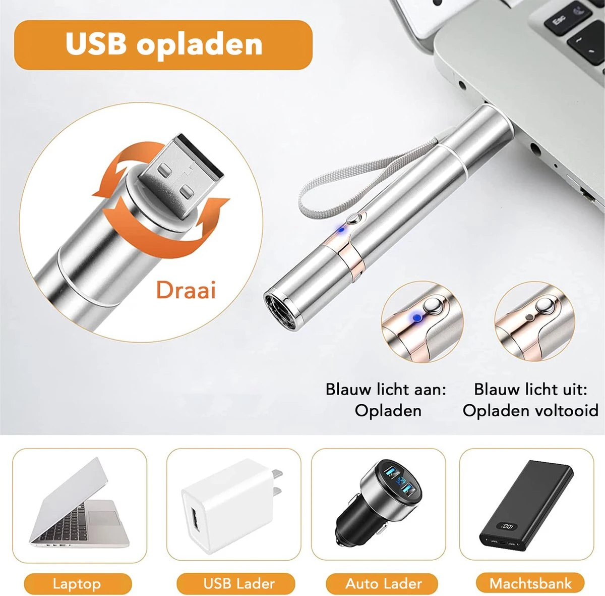 DOWO® - Laserpen - USB Oplaadbaar - Kattenspeeltjes - 7 Verschillende Standen - Laserlampje - RVS Zilver - Laser Pointer 7 DOWO® - Laserpen - USB Oplaadbaar - Kattenspeeltjes - 7 Verschillende Standen - Laserlampje - RVS Zilver - Laser Pointer - Afbeelding 7