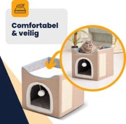 MIRO Katten Huis - Kattenhuizen - Kattenhok - Kattenmand - Dierenhuis - Opvouwbaar - Met Krabmat - Abrikoos -Huisdierbenodigdheden 1200x1181 31