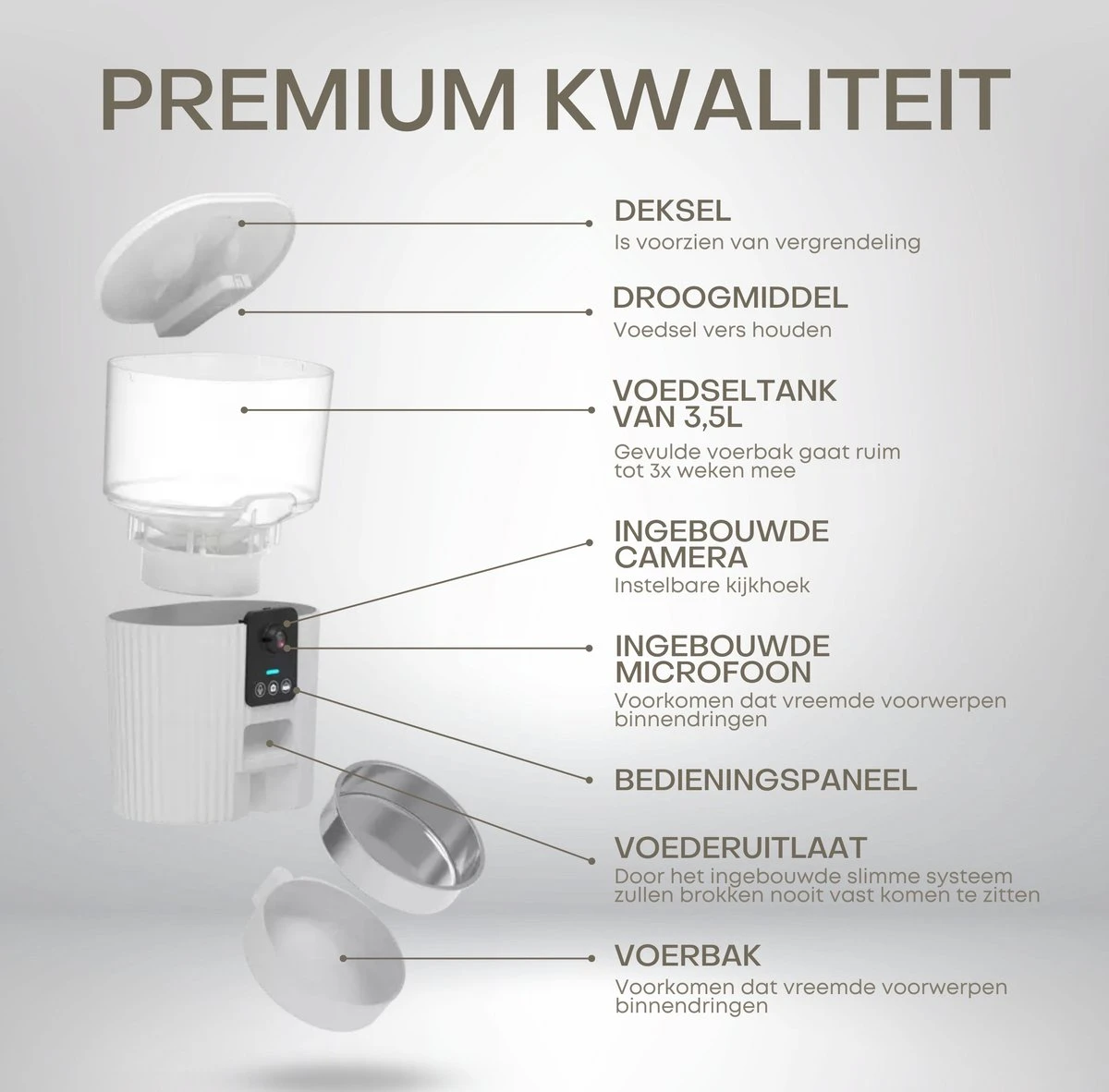 Smart Pet Feeder Voerautomaat - Breedbeeld Camera - Spraakbericht Opname - Smartphone Besturing - Automatische Voerbak Voor Kat Of Hond 3.5L 7 Smart Pet Feeder Voerautomaat - Breedbeeld Camera - Spraakbericht Opname - Smartphone Besturing - Automatische Voerbak Voor Kat Of Hond 3.5L - Afbeelding 7