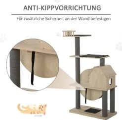 PawHut Kattenboom Met Loopwiel Krabpaal Met 4 Verdiepingen Kattenhuis Met Sisalpalen Massief Hout D30-303 -Huisdierbenodigdheden 1200x1182 19