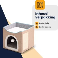 MIRO Katten Huis - Kattenhuizen - Kattenhok - Kattenmand - Dierenhuis - Opvouwbaar - Met Krabmat - Abrikoos -Huisdierbenodigdheden 1200x1183 28