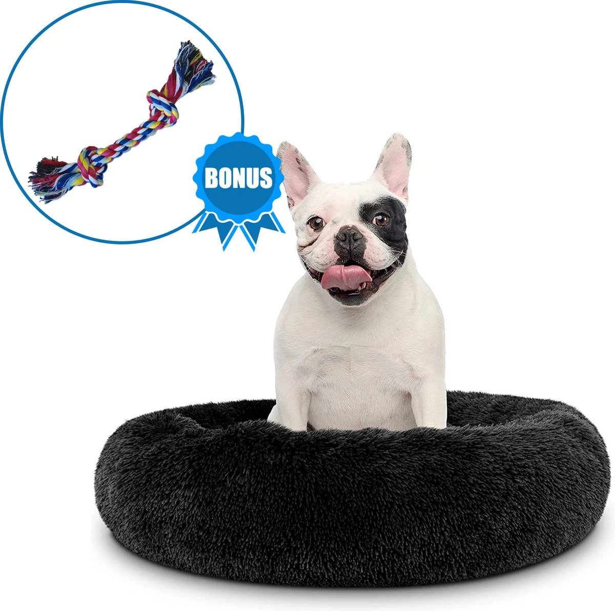 Pawzle Hondenmand - Donut Hondenkussen - Kattenmand - Bed Voor Honden & Katten - Wasbaar - 80cm - Zwart 1 Pawzle Hondenmand - Donut Hondenkussen - Kattenmand - Bed Voor Honden & Katten - Wasbaar - 80cm - Zwart