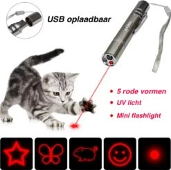 Merkloos Hoogwaardig Laserlampje Voor Katten | USB Oplaadbaar | 7 In 1 Laserpen | Laserpen | Zaklamp | Kattenspeeltje | Kattenspeelgoed | Zilver | Laserpointer Rood/groen | UV Licht -Huisdierbenodigdheden 1200x1193 34