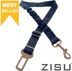 ZISU Autogordel Hond - Honden Autogordel - Hondengordel - Hondentuig - Verstelbaar En Elastische - Zwart - RVS