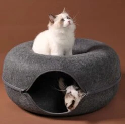 Merkloos A.K.A. Kattentunnel En Kattenmand In-1 – Kattenspeelgoed Speeltunnel Kattenhuis – Kattenhol Rond Kattenspeeltjes - Cat Cave Donut - Antraciet Vilt -Huisdierbenodigdheden 1200x1195 51
