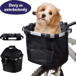 Merkloos Fietsmand Voor Honden 5 KG - Hondenmand Voor Fiets – Kunststof Mandje Hond – Fietstas Vooraan Stuur – Hondenfietsmand Voorop - Niet Geschikt Voor Elektrische Fietsen – Afneembare Fietstas – Boodschappentas – Accessoires – Opvouwbaar – Zwart