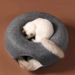 Merkloos A.K.A. Kattentunnel En Kattenmand In-1 – Kattenspeelgoed Speeltunnel Kattenhuis – Kattenhol Rond Kattenspeeltjes - Cat Cave Donut - Antraciet Vilt -Huisdierbenodigdheden 1200x1196 40