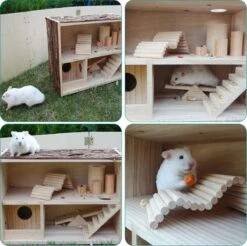 Navaris Houten Hamsterhuis - Speelhut Voor Hamsters, Kleine Knaagdieren, Gerbils, Muizen - Schuilplaats Op Twee Etages Voor Hamster, Cavia, Muis -Huisdierbenodigdheden 1200x1196 43