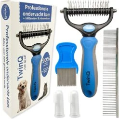 TwinQ Vachtverzorgingsset Hond/kat - Professionele 2-zijdige Ondervacht Kam - Klittenkam Voor Honden En Katten - Verwijderd Klitten En Voorkomt Haaruitval - Incl. Vlooienkam En Tandenborstel -Huisdierbenodigdheden 1200x1198 11