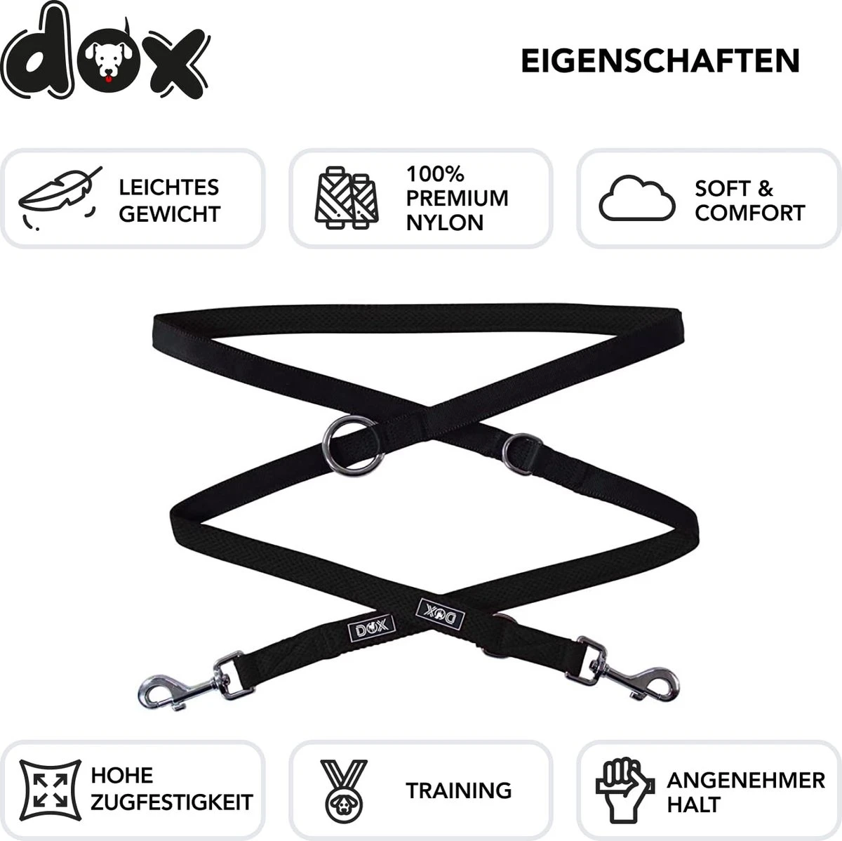 DDOXX Hondenriem Air Mesh, 3-voudig Verstelbaar, 2m | Voor Kleine & Grote Honden | Dubbele Riem Twee Honden Kat Puppy | Tug Leash Large | Lead Leash Small | Walking Leash Puppy Leash | Zwart, M 3 DDOXX Hondenriem Air Mesh, 3-voudig Verstelbaar, 2m | Voor Kleine & Grote Honden | Dubbele Riem Twee Honden Kat Puppy | Tug Leash Large | Lead Leash Small | Walking Leash Puppy Leash | Zwart, M - Afbeelding 3