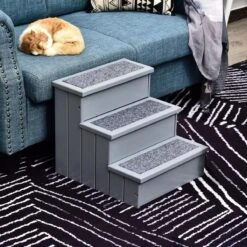Merkloos Hondentrap Met Tapijtbekleding - Met Opbergruimte - Kattentrap - Trapje - Honden - Kat - Dieren - Hout - Grijs - 40,5 X 44,5 X 38 Cm -Huisdierbenodigdheden 1200x1200 1328