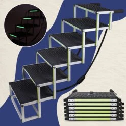 Hondentrap Auto Voor Grote En Kleine Honden PRIORPET - Oplichtende Markering - Opvouwbare Autotrap Voor Stijve Gewrichten - Hondenloopplank Geschikt Voor Alle Auto's - Antislip - 6 Treden