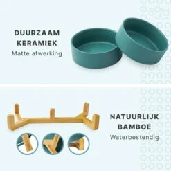 Voerbak Hond - Voerbak Kat - Drinkbak - Met Bamboe Standaard - 2x 400 Ml - Maat S - Groen Mat -Huisdierbenodigdheden 1200x1200 1629