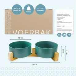 Voerbak Hond - Voerbak Kat - Drinkbak - Met Bamboe Standaard - 2x 400 Ml - Maat S - Groen Mat -Huisdierbenodigdheden 1200x1200 1633