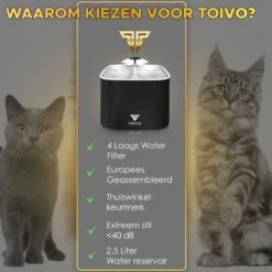 Toivo Drinkfontein - Hond/Kat – 2.5 Liter- Incl. 4 Filters En Cleaning Tool - Waterfontein Kat - Kattenfontein - Drinkfontein Kat - Fluisterstil - Poezen Fontein - Dieren Drinkbakken - -Huisdierbenodigdheden 1200x1200 1698