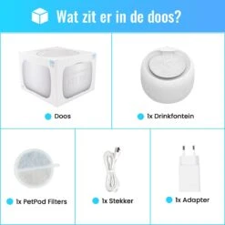 PetPod Drinkfontein - Honden En Katten - 2.5 Liter - Inclusief Filters - Waterfontein Kat - Kattenfontein - Geluidloos -Huisdierbenodigdheden 1200x1200 1711