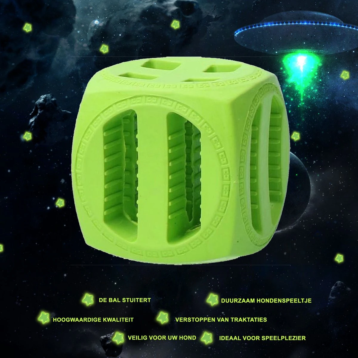 Dog Comets Pollux Duurzaam Hondenspeelgoed – Traktatiekubus Voor Honden - Extreem Sterk – Geschikt Voor Honden – Groen – 5.5x5.5cm 2 Dog Comets Pollux Duurzaam Hondenspeelgoed – Traktatiekubus Voor Honden - Extreem Sterk – Geschikt Voor Honden – Groen – 5.5x5.5cm - Afbeelding 2