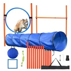 AYOO Agility Voor De Hond - Honden Agility Set - Honden Training - Honden Behendigheid Set - Honden Parcours - Training Huisdieren - Tunnel - Slalom - Horde - Draagzak - 21 Delig - GRATIS Speeltouw