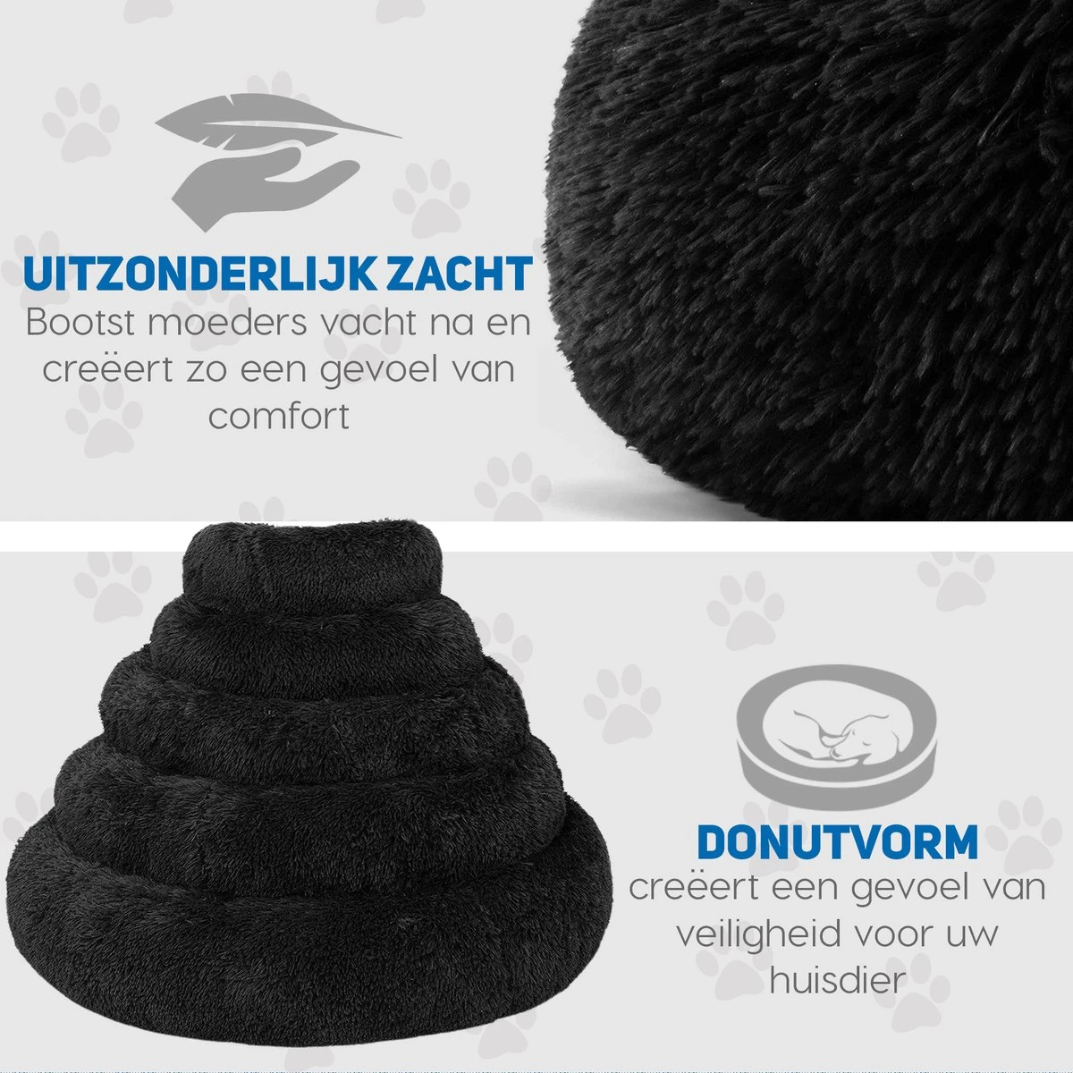 Pawzle Hondenmand - Donut Hondenkussen - Kattenmand - Bed Voor Honden & Katten - Wasbaar - 80cm - Zwart 4 Pawzle Hondenmand - Donut Hondenkussen - Kattenmand - Bed Voor Honden & Katten - Wasbaar - 80cm - Zwart - Afbeelding 4