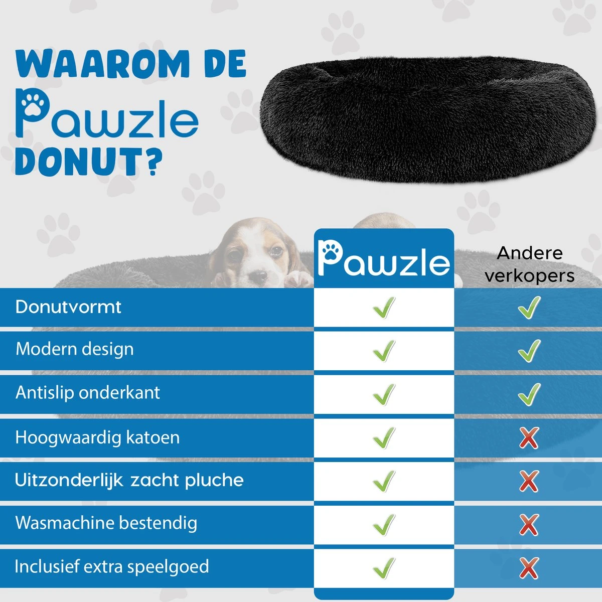 Pawzle Hondenmand - Donut Hondenkussen - Kattenmand - Bed Voor Honden & Katten - Wasbaar - 80cm - Zwart 8 Pawzle Hondenmand - Donut Hondenkussen - Kattenmand - Bed Voor Honden & Katten - Wasbaar - 80cm - Zwart - Afbeelding 8