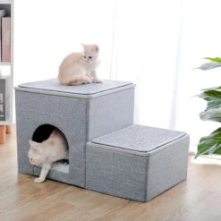 2-in-1 Hondenhuis & Hondentrap - Voor Binnen - Huisdieren Huisje - Hondenmand - Kattenmand - 67.5x40x37.5 Cm - Grijs -Huisdierbenodigdheden 1200x1200 2851