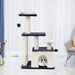 Merkloos MC Star Krabpaal 100cm Met Schraper Meerdere Platforms, Tweedeurs Kattengrotten, Speelgoedballen Met Bellen, Krabbed Natuurlijk Sisal Katten Spelletjes - Grijs&Beige, 100cm -Huisdierbenodigdheden 1200x1200 3482