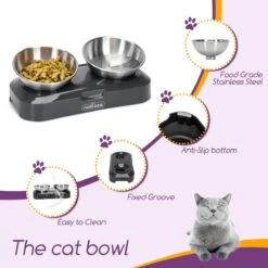 Nobleza Katten Voerbakjes - Ergonomische Dubbele Voerbak - Anti Braak Voerbak Voor Katten - Zwart - Dubbel - RVS -Huisdierbenodigdheden 1200x1200 3570