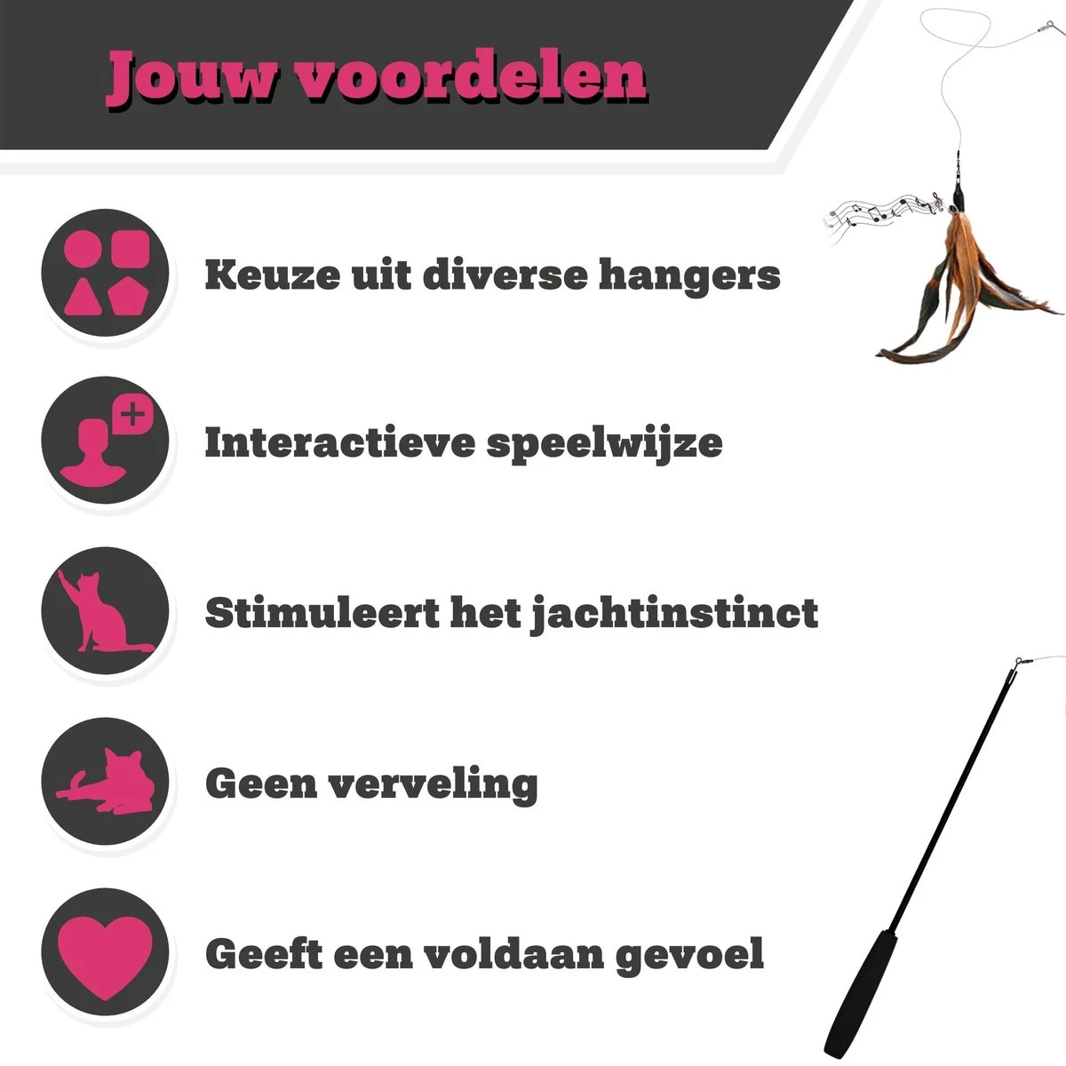 Make Me Purr Kattenhengel Met 5 Hangers (Zwart) - Speelgoed Hengel Voor Katten - Kat Speelhengel Met Veren - Kitten Kattenplager Met Veer - Kattenspeelgoed - Kattenspeeltjes 2 Make Me Purr Kattenhengel Met 5 Hangers (Zwart) - Speelgoed Hengel Voor Katten - Kat Speelhengel Met Veren - Kitten Kattenplager Met Veer - Kattenspeelgoed - Kattenspeeltjes - Afbeelding 2