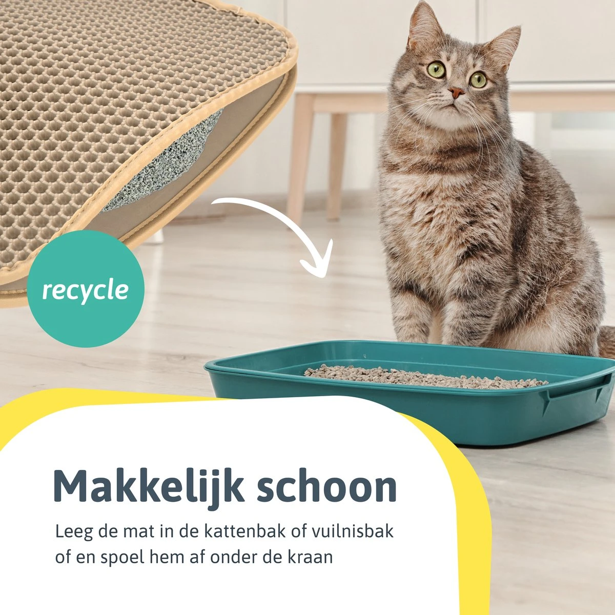 Kattenbakmat - 40 X 50 Cm - Creamy White - Uitloopmat Kat - Kattenbakvulling - Opvang Ruimte - Grit Opvanger - Waterdicht - Beige - Eco-friendly - Incl. Speeltje 5 Kattenbakmat - 40 X 50 Cm - Creamy White - Uitloopmat Kat - Kattenbakvulling - Opvang Ruimte - Grit Opvanger - Waterdicht - Beige - Eco-friendly - Incl. Speeltje - Afbeelding 5