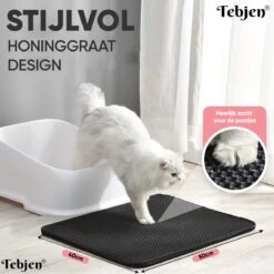 TEBJEN Kattenbakmat – Kattenbak Mat Grit Opvanger - Schoonloop Katten Mat – Dubbele Waterdichte Laag – Uitloopmat Kattenbak – Kattenbak Accessoires - Met Speelgoedmuisje En Schepje - 40x50cm -Huisdierbenodigdheden 1200x1200 4008