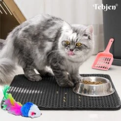 TEBJEN Kattenbakmat – Kattenbak Mat Grit Opvanger - Schoonloop Katten Mat – Dubbele Waterdichte Laag – Uitloopmat Kattenbak – Kattenbak Accessoires - Met Speelgoedmuisje En Schepje - 40x50cm -Huisdierbenodigdheden 1200x1200 4009