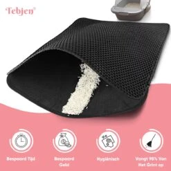 TEBJEN Kattenbakmat – Kattenbak Mat Grit Opvanger - Schoonloop Katten Mat – Dubbele Waterdichte Laag – Uitloopmat Kattenbak – Kattenbak Accessoires - Met Speelgoedmuisje En Schepje - 40x50cm -Huisdierbenodigdheden 1200x1200 4011