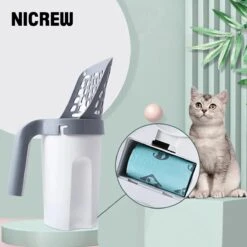 YELÉ LIVING – Kattenbakschep – Haarverwijderaar - Cat Litter Scoop – Kattenbakschep Met Container – Katten – Kattenbak – Grijs/wit – Kattenbak Schep – Grind – Kattengrind – Kattenbak Grind – Poep Zakjes – Afvalcontainer - All-in-1 Kattenbakschep -Huisdierbenodigdheden 1200x1200 4018