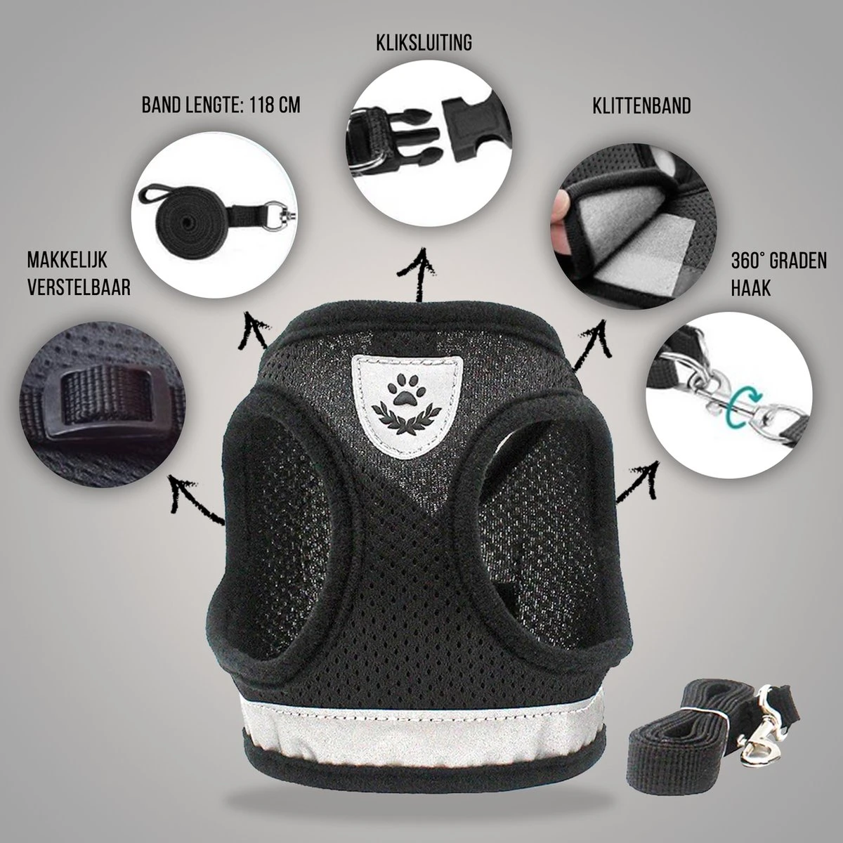 Ease Store Kattentuigje – Maat M – Met Looplijn – Kittentuigje – Dierentuigje – Hondentuigje – Reflecterend – Zwart 6 Ease Store Kattentuigje – Maat M – Met Looplijn – Kittentuigje – Dierentuigje – Hondentuigje – Reflecterend – Zwart - Afbeelding 6