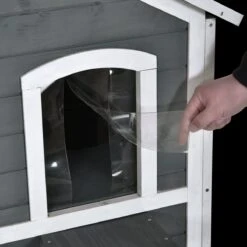 PawHut Kattenhuis Voor Buiten Kattenhut Met 2 Verdiepingen Kattenvilla, Asfaltdak, Massief Hout Grijs D30-236 -Huisdierbenodigdheden 1200x1200 4098