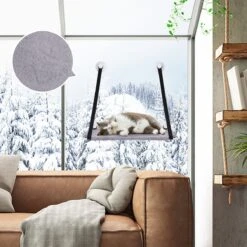 Nobleza 40AG6 - Kattenhangmat - Hangmat Kat - 60x32cm - Kattenhangmat Raam – Kattenbed - Kattenhangmand - Kattenkussen - Grijs -Huisdierbenodigdheden 1200x1200 4128