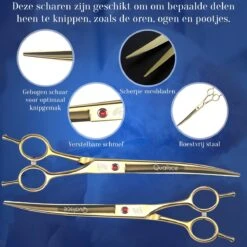 Scharenset Hond - 8-Delige Scharenset - Hondenschaar - Trimset - Trimschaar Voor Honden - Huisdier Knipset - Effileerschaar Hond - Goud -Huisdierbenodigdheden 1200x1200 414