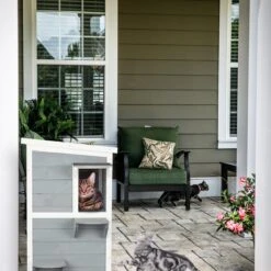 Relaxdays Kattenhuis Buiten - Groot Kattenhok Binnen - Hoog Kattenmeubel Grijs Hout - Tuin -Huisdierbenodigdheden 1200x1200 4191