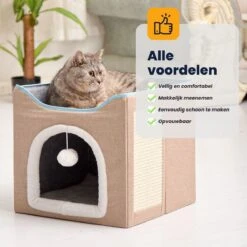 MIRO Katten Huis - Kattenhuizen - Kattenhok - Kattenmand - Dierenhuis - Opvouwbaar - Met Krabmat - Abrikoos -Huisdierbenodigdheden 1200x1200 4195