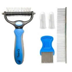 TwinQ Vachtverzorgingsset Hond/kat - Professionele 2-zijdige Ondervacht Kam - Klittenkam Voor Honden En Katten - Verwijderd Klitten En Voorkomt Haaruitval - Incl. Vlooienkam En Tandenborstel -Huisdierbenodigdheden 1200x1200 505