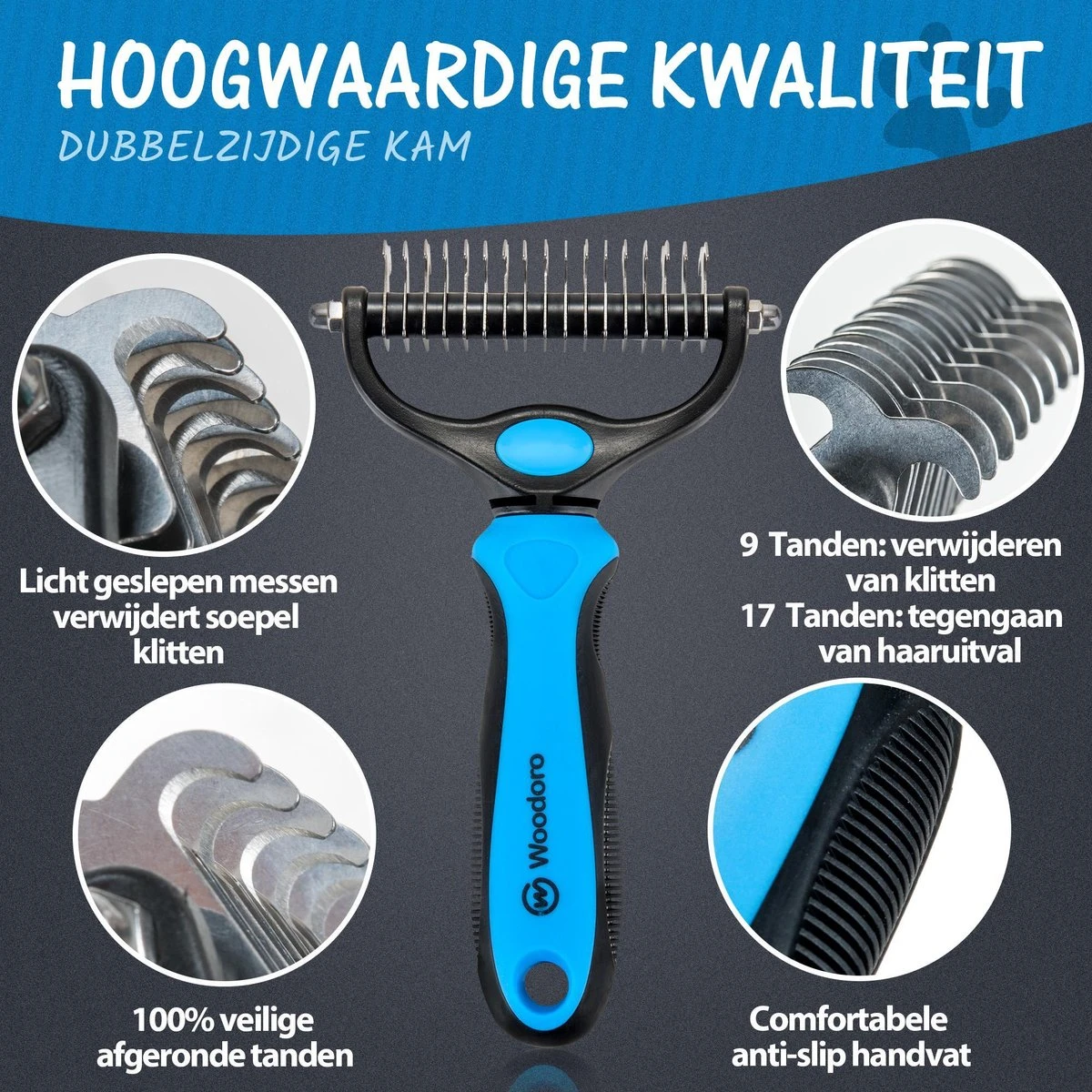 Woodoro 2-Zijdige Kattenkam Voor Ondervacht - Voorkomt Haaruitval - Verwijdert Klitten 2 Woodoro 2-Zijdige Kattenkam Voor Ondervacht - Voorkomt Haaruitval - Verwijdert Klitten - Afbeelding 2