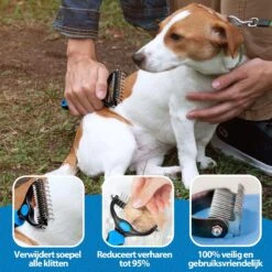 Hoogwaardige 2-Zijdige Hondenkam Hondenborstel Borstel Hond Klittenkam - Ondervacht Kam - Honden Borstel - Honden Kam - Hondenborstel Langharig - Hondenborstel Kortharig - Verwijdert Klitten - Voorkomt Verharing - Blauw - Woodoro -Huisdierbenodigdheden 1200x1200 538