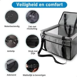 Merkloos Sam's Home Premium - Opvouwbare Autostoel Hond - Inclusief Hondenriem En GRATIS Borstelhandschoen - Hondenzitje - Puppyzitje - Lichtgrijs -Huisdierbenodigdheden 1200x1200 905