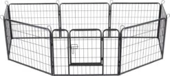ACAZA Hondenren In 8 Panelen - Hondenkennel - Met Deur - 60 Cm Hoogte - Zwart -Huisdierbenodigdheden 1200x536