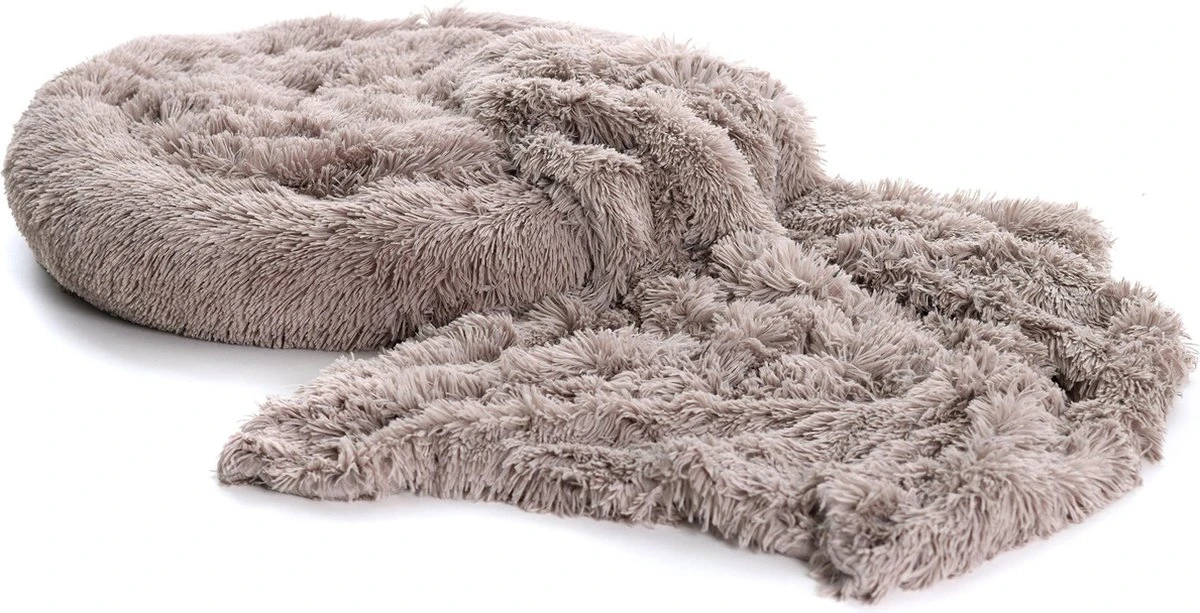 Fluffy Donut 100cm + Fluffy Deken 100x75cm - Fluffy Combinatie - Hondenmand - Hondendeken - Fluffy - Khaki - Maat L - Dogs&Co 2 Fluffy Donut 100cm + Fluffy Deken 100x75cm - Fluffy Combinatie - Hondenmand - Hondendeken - Fluffy - Khaki - Maat L - Dogs&Co - Afbeelding 2