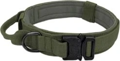 Militaire Tactische Halsband Duitse Shepard Medium Grote Hond Halsbanden Voor Walking Training Duarable Halsband Controle Handvat- Donkergroen Olijf Bruin- L 42-54 CM