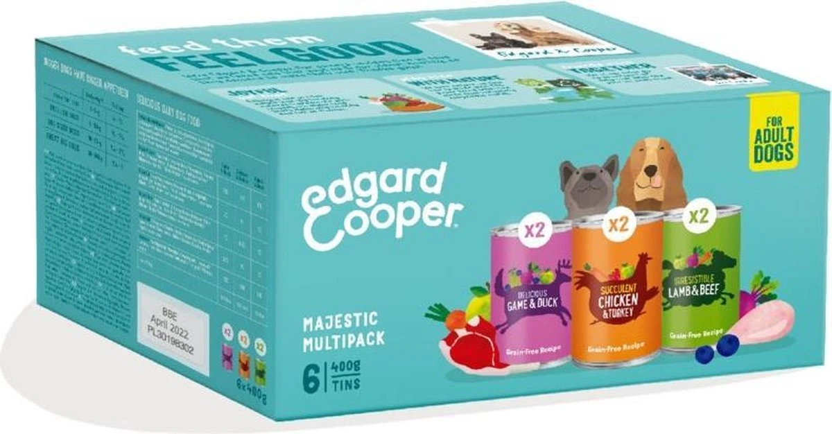 Edgard & Cooper Hondenvoer Multipack Kip - Wild - Lam 6 X 400 Gr 1 Edgard & Cooper Hondenvoer Multipack Kip - Wild - Lam 6 X 400 Gr